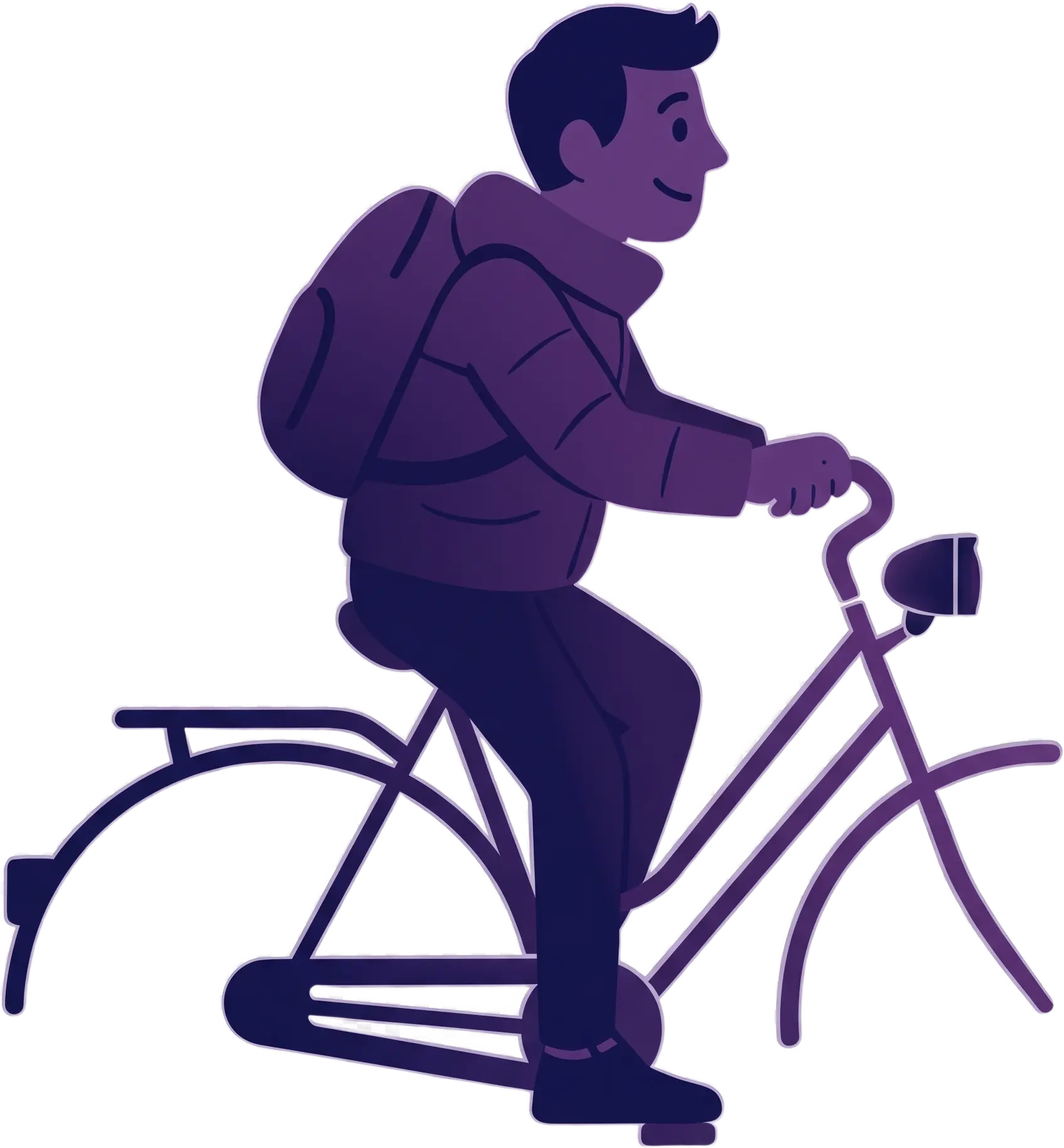 Fietser die van links naar rechts fietst terwijl het donker wordt