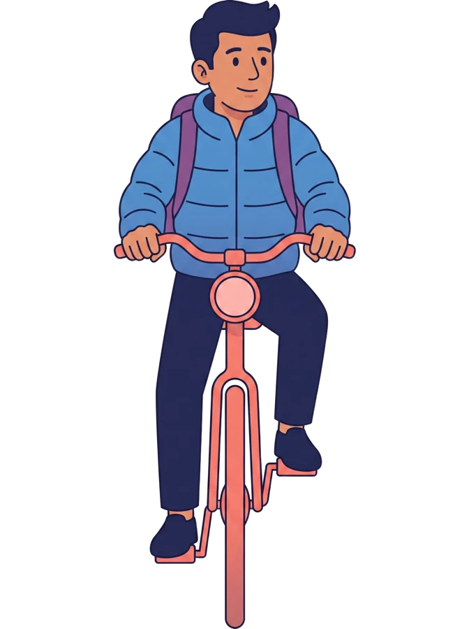 Fietser die op de kijker af komt